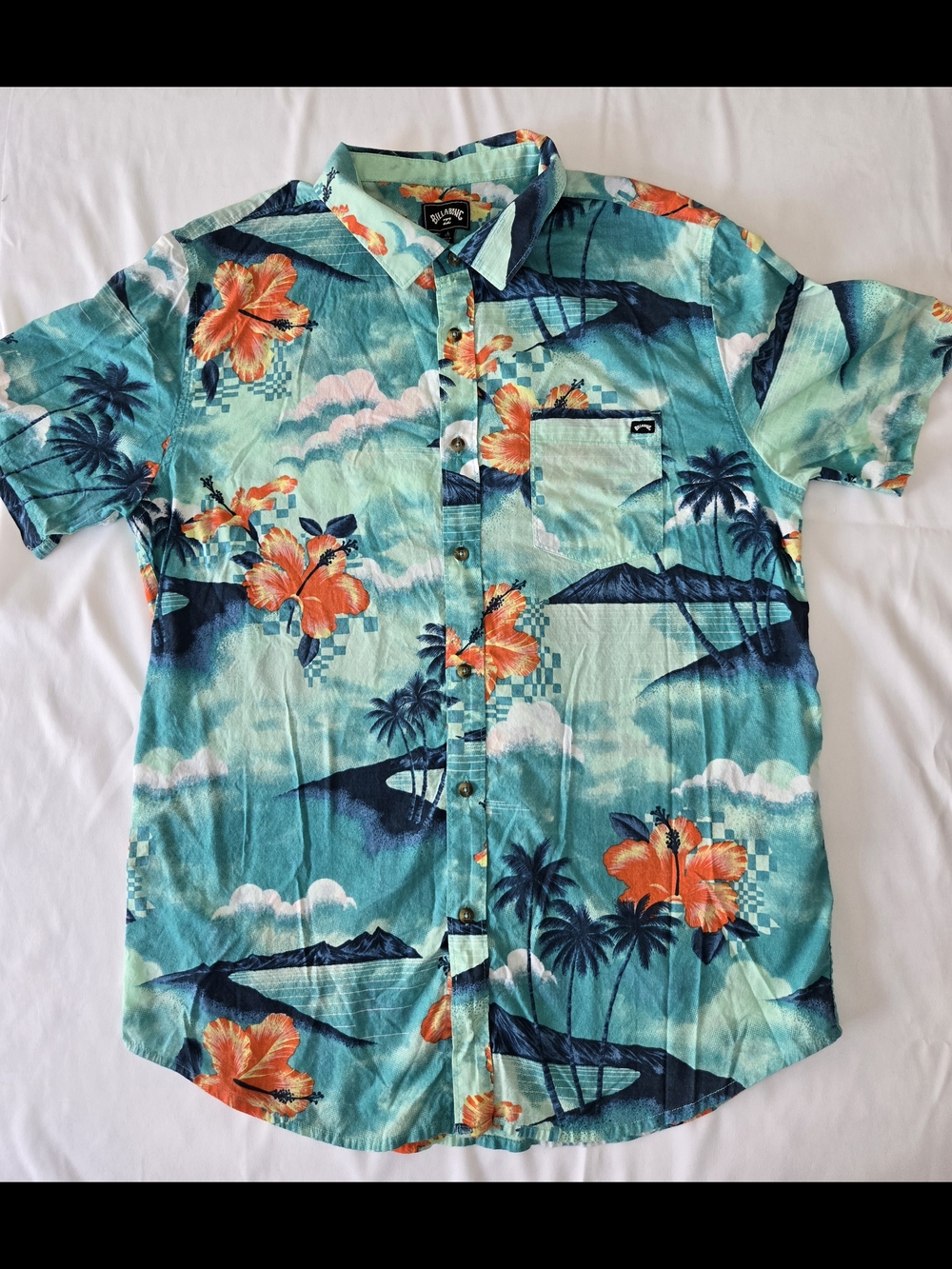 Billabong Mens Large Button Short Sleeve Hawaiian Shirt Tropical Beach Casual